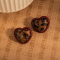 Vintage Leopard Print Heart Acrylic Stud Earrings For Women Maillard Red Rim Elegant Fashion Earrings view 4
