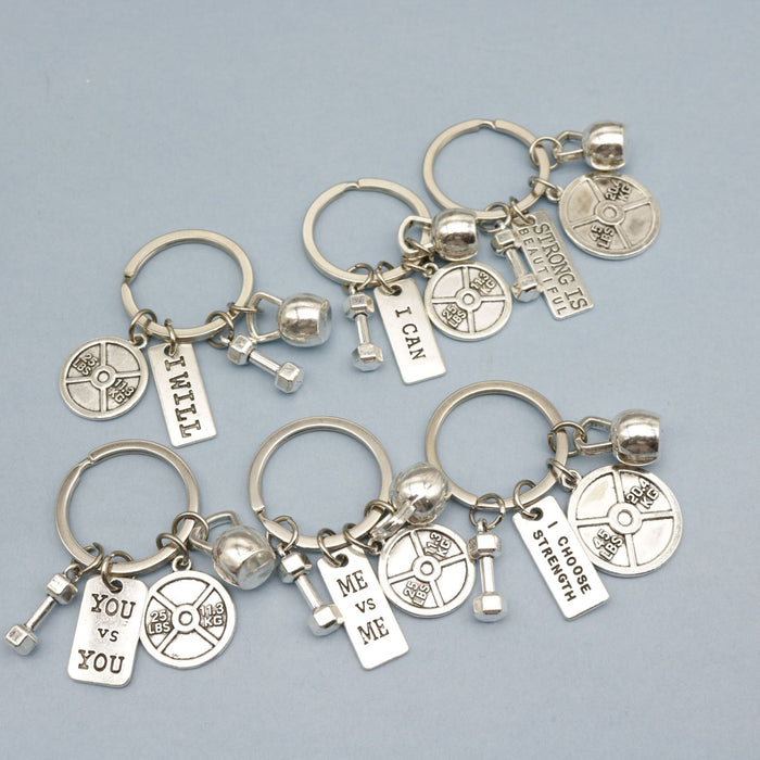 Metal Dumbbell Barbell Kettlebell Keychain Fitness Gift