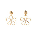 Vintage Hollow Gold Alloy Big Flower Pearl Drop Studs Elegant Light Luxury Statement Earrings view 5