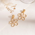 Vintage Hollow Gold Alloy Big Flower Pearl Drop Studs Elegant Light Luxury Statement Earrings view 4