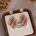 Vintage British Plaid Star Stud And Diamond Drop Acrylic Christmas Red Tartan Women's Fashion Earrings view 2