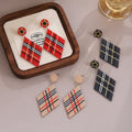 Vintage British Plaid Star Stud And Diamond Drop Acrylic Christmas Red Tartan Women's Fashion Earrings view 1