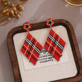 Vintage British Plaid Star Stud And Diamond Drop Acrylic Christmas Red Tartan Women's Fashion Earrings view 3