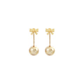 Elegant Two Way Gold Alloy Bowknot Studs With Champagne Pearl Drop For Women Luxury Fashion Earrings view 5