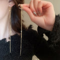 Copper Zircon Geometric Tassel Drop Earrings Light Luxury Long Stud Earrings For Women view 4