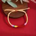 Ethnic Tibetan Textured Lu Lu Tong Braided Colorful Cord Adjustable Faux Miao Silver Bracelet view 3