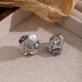Elegant French Vintage Pearl Rose Flower Studs, Alloy Rhinestone Crystal Cluster Luxury Earrings view 4