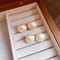 French Light Luxury Geometric Matte Faux Pearl Stud Earrings With Silver Pins For Women view 3