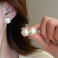 French Light Luxury Geometric Matte Faux Pearl Stud Earrings With Silver Pins For Women view 2