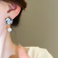 Alloy Silver Needle Enamel Rhinestone Ombre Flower Pearl Stud Earrings French Light Luxury view 3