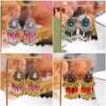 Vintage Rhinestone Bell Beaded Dangle Earrings, Heavy Bohemian Ethnic Statement Jewelry view 3