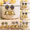 Vintage Rhinestone Bell Beaded Dangle Earrings, Heavy Bohemian Ethnic Statement Jewelry view 1