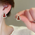 Copper New Chinese Gourd Zircon Stud Earrings With Enamel Drip Oil Geometric Light Luxury Style view 3