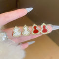 Copper New Chinese Gourd Zircon Stud Earrings With Enamel Drip Oil Geometric Light Luxury Style view 2