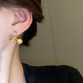 Real Gold Plated Copper Cross Ball Stud Earrings With Silver Posts, Minimalist Light Luxury Jewelry view 3