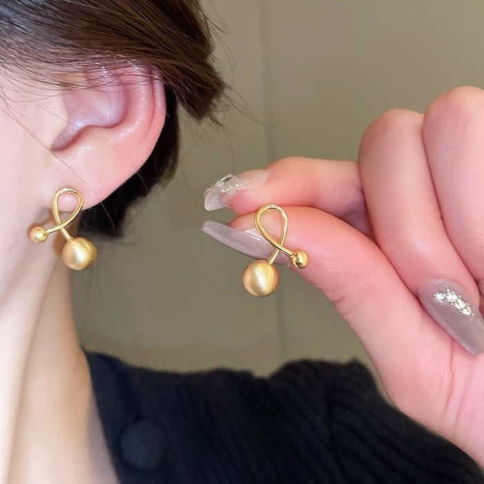 Real Gold Plated Copper Cross Ball Stud Earrings With Silver Posts, Minimalist Light Luxury Jewelry