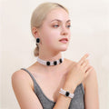 Elegant Black Rectangle Zircon Rhinestone Faux Pearl Cluster Stud Earrings For Women Wedding Earrings view 1