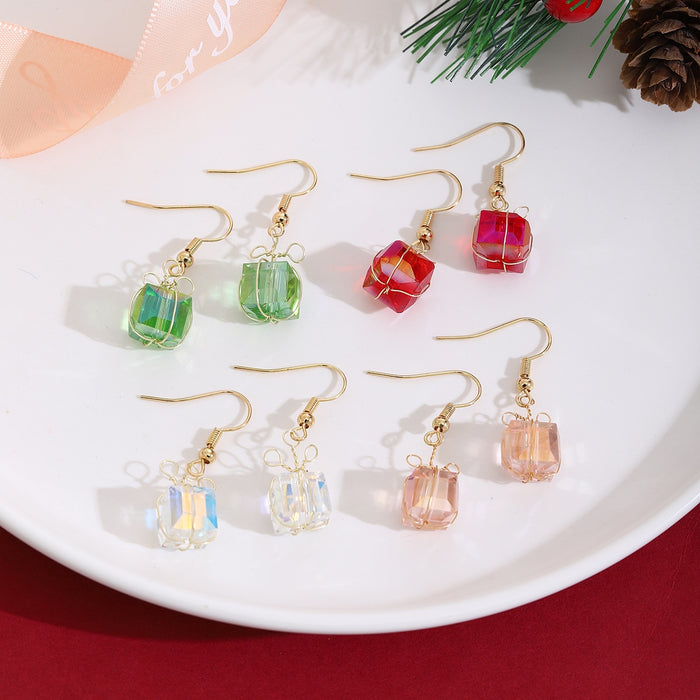 Elegant Handmade Colorful Crystal Gift Box Dangle Alloy Hooks For Women Light Luxury Sweet Style Earrings