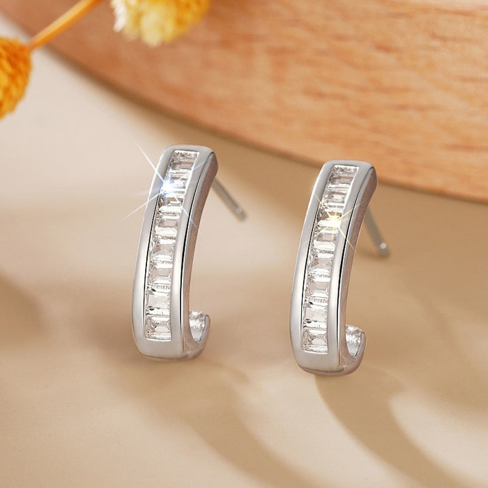 Simple Geometric Zircon Inlaid Earrings For Women, Fashion Commuter Daily Wear Jewelry