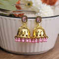 Vintage Ethnic Gold Alloy Hollow Bell Jhumka Drop Earrings With Rhinestone Studs And Beaded Tassel Earrings view 4