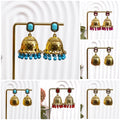 Vintage Ethnic Gold Alloy Hollow Bell Jhumka Drop Earrings With Rhinestone Studs And Beaded Tassel Earrings view 1