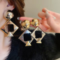Alloy Silver Needle Rhinestone Geometric Quadrilateral Stud Earrings, European Style Statement Jewelry view 2