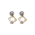 Alloy Silver Needle Rhinestone Geometric Quadrilateral Stud Earrings, European Style Statement Jewelry view 5