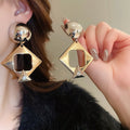 Alloy Silver Needle Rhinestone Geometric Quadrilateral Stud Earrings, European Style Statement Jewelry view 4
