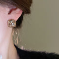 Light Luxury Gold Plated Alloy Square Rhinestone Stud Earrings With Silver Posts Vintage Style view 3