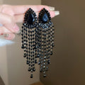 Chic Copper Teardrop Rhinestone Tassel Drop Earrings With Silver Pins For Women view 2