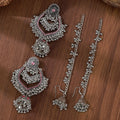 Vintage Bohemian Alloy Rhinestone Teardrop Tassel Hollow Chandbali Jhumka Chain Dangle Earrings view 2