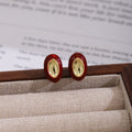 Vintage Luxury Red Orange Oval Enamel Bean Studs With Gold Tone Alloy Center Women Fashion Earrings view 4