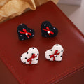Korean Sweet Polka Dot Fabric Heart Bow Pearl Stud Earrings For Women Light Luxury Elegant Earrings view 1