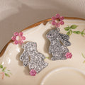 Cute Glitter Acrylic Bunny Rabbit Drop Earrings With Pink Flower Rhinestone Charm Luxury Fashion Earrings view 4