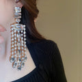 Copper Square Rhinestone Tassel Earrings With Silver Needle Posts Statement Geometric Design view 4
