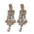 Copper Square Rhinestone Tassel Earrings With Silver Needle Posts Statement Geometric Design view 5