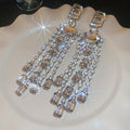 Copper Square Rhinestone Tassel Earrings With Silver Needle Posts Statement Geometric Design view 3