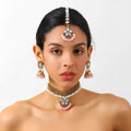 Elegant Vintage Palace Pearl Tassel Rhinestone Flower Drop Jhumka Choker Bridal Jewelry Set Earrings view 1