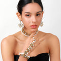 Vintage Bohemian Green Crystal Flower Pearl Tassel Alloy Statement Jewelry Set for Women Earrings view 3