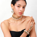 Vintage Bohemian Green Crystal Flower Pearl Tassel Alloy Statement Jewelry Set for Women Earrings view 4