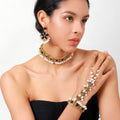 Vintage Bohemian Green Crystal Flower Pearl Tassel Alloy Statement Jewelry Set for Women Earrings view 2