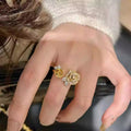 Gold Plated Vintage Zircon Flower Open Ring For Women view 3