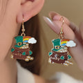 Irish Clover Top Hat Enamel Ear Hook Earrings, Lucky Forest Style Fashion Ear Jewelry view 3
