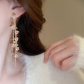 Light Luxury Alloy Rhinestone Flower Tassel Drop Earrings For Women Elegant Fashion Jewelry view 3