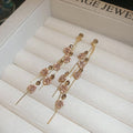 Light Luxury Alloy Rhinestone Flower Tassel Drop Earrings For Women Elegant Fashion Jewelry view 4