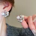 Silver Needle Zircon Contrast Color Faux Pearl Round Ball Stud Earrings For Women Light Luxury view 1