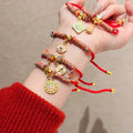 New Chinese Style Copper Lucky Blessing Red Rope Bangle With Round Letter Charm view 3