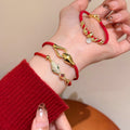 New Chinese Style Copper Lucky Blessing Red Rope Bangle With Round Letter Charm view 4