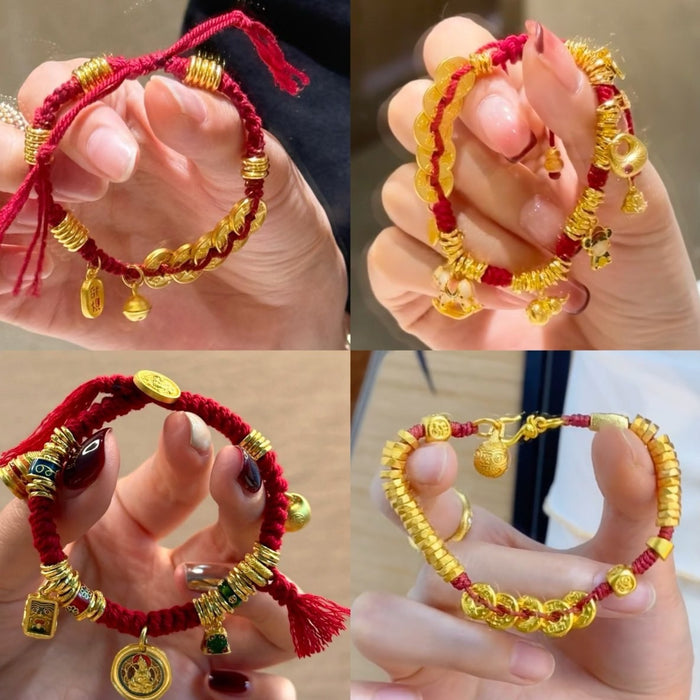 New Chinese Style Copper Lucky Blessing Red Rope Bangle With Round Letter Charm