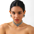 Vintage Bohemian Antique Silver Alloy Zircon Round Pearl Tassel Statement Stud Jewelry Set Earrings view 4
